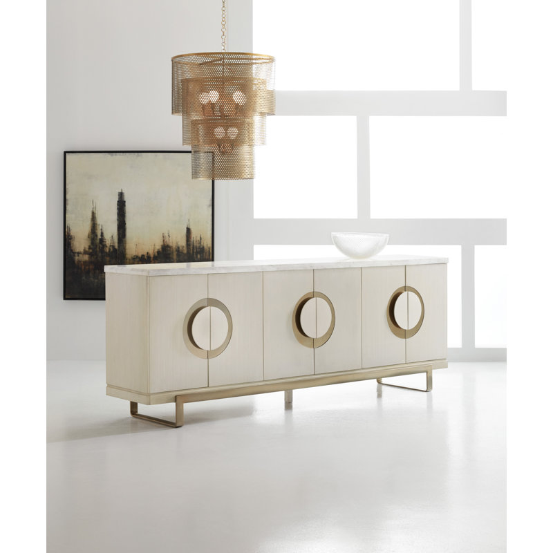Transitional Gold and White 96'' Sideboard with Circular Accents