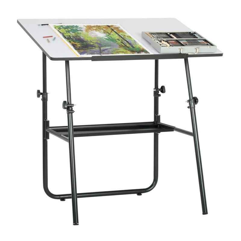 Ultima Adjustable Height Foldable Plastic / Acrylic Steel Drafting Table, Black
