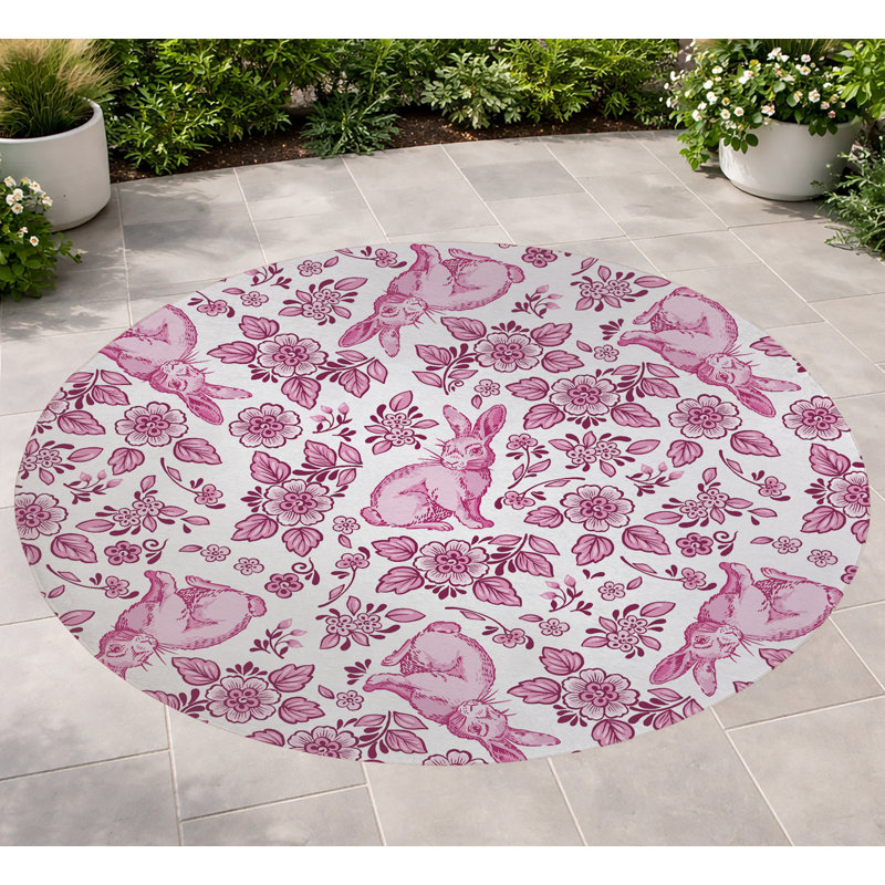 Tapis d'extérieur Bunny, Rose, Rond 5 pi