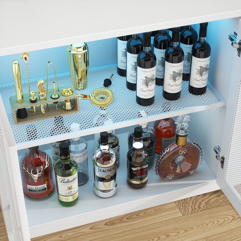 Kyzier 45.27'' Coffee Wine Bar Cabinet with LED Light, Sideboard With 3 Drawers, White