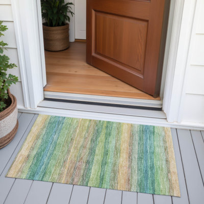 Machine Washable Indoor/Outdoor Xhevrie Aloe Rug