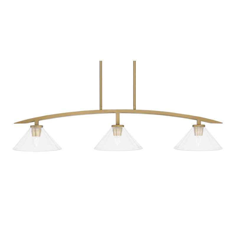 Verre à bulles 3 lumières kurve, Laiton New Age, Clair, H 8,5 po x l 41,25 po x P 10 po