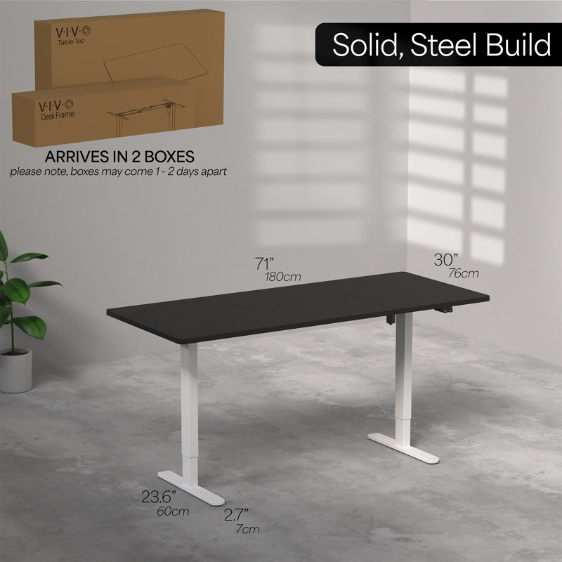 Vivo Electric Stand Up Desk, 70.9" W, White, White
