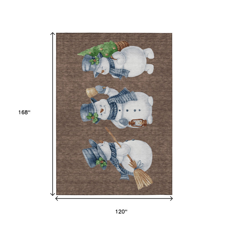 Tapis intérieur lavable en forme de bonhomme de neige 10 pi x 14 pi bleu et ivoire