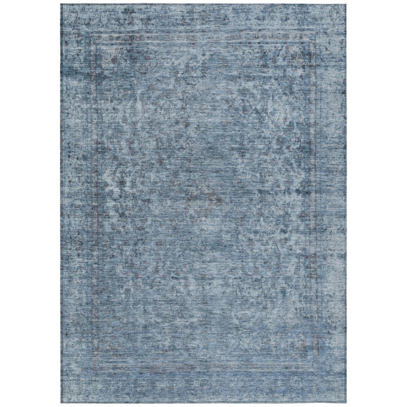 Tapis d'extérieur lavable abstrait bleu et beige 10 pi x 14 pi