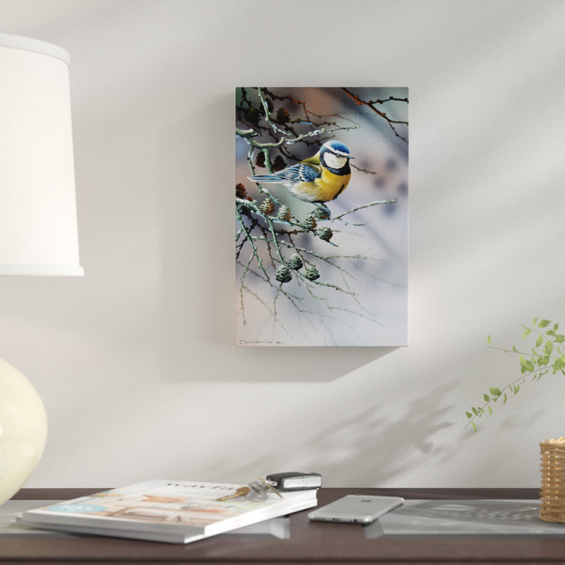 Oiseau dans un sapin par Jan Weenink - reproduction sur toile tendue sur châssis, H 12 po x l 8 po x P 0,75 po, Toile tendue