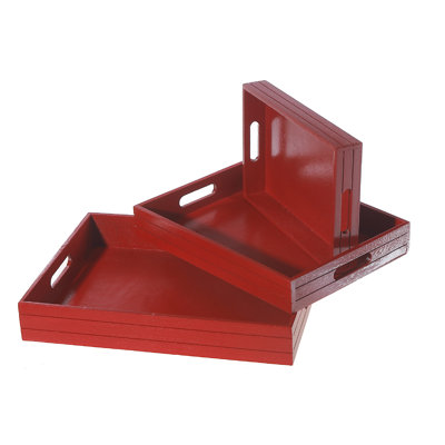 Set Of 3 Wooden Tray With Handle