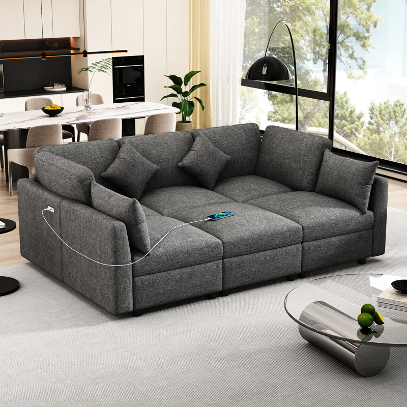 Lit modulaire gris avec sièges modulaires et portatifs 85,4 po en U, Gris chenille