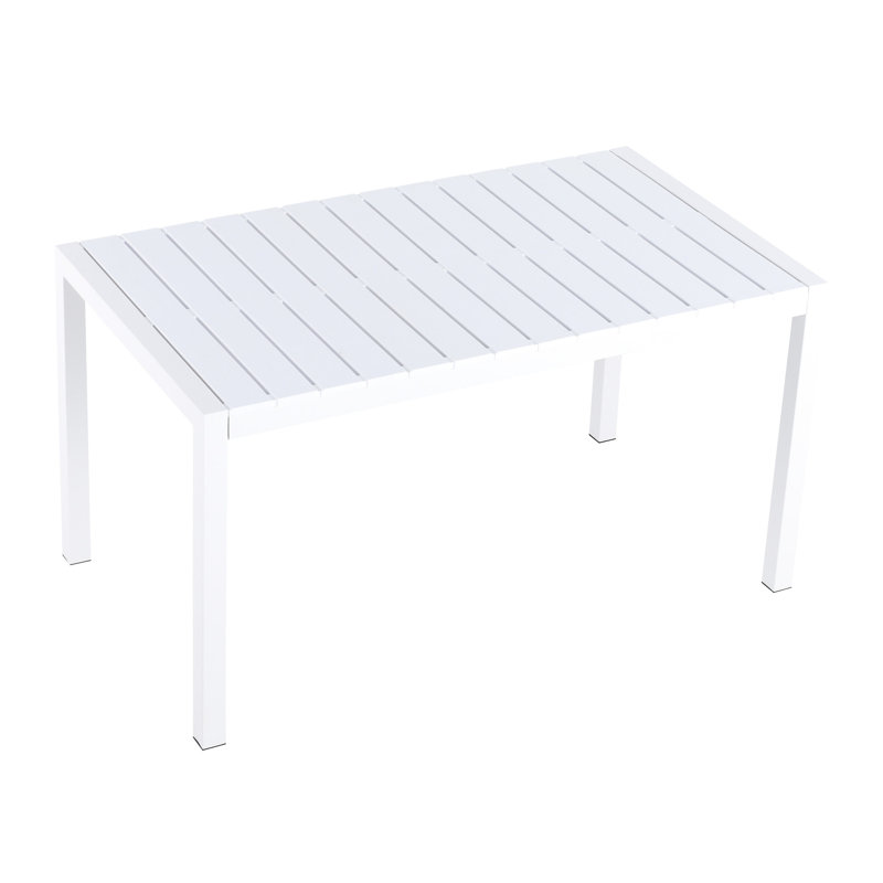 Table longue blanche moderne de 55 pouces, fauteuils en polypropylène empilables 4 pièces, intérieur / extérieur, durabilité toutes saisons, métal thermolaqué, forme de chaise ergonomique, plateau de table de haute qualité, -,,, et