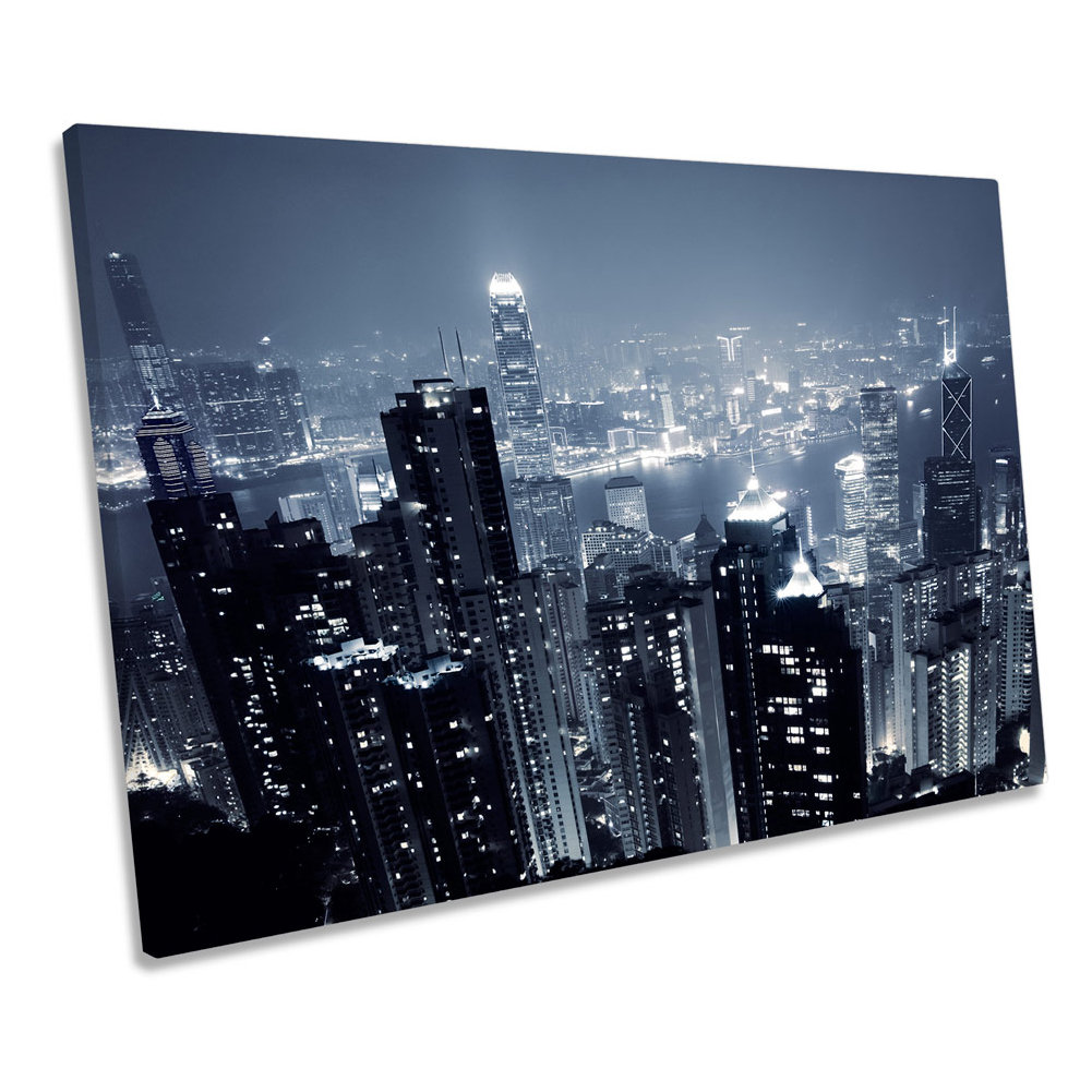 Ebern Designs Hong Kong City Skyline Night - Wrapped Canvas Graphic Art ...
