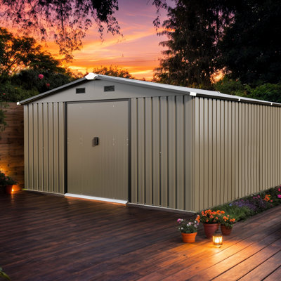 Remise de rangement en métal 10 x 12 pi avec plaque d’acier de couleur 0,25 mm, film de protection de surface, deux fenêtres ensoleillées, options et pratique - idéale pour la cour, le jardin ou le patio