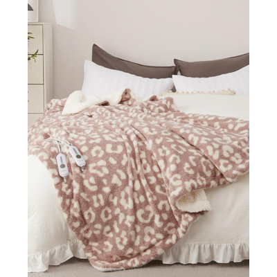 Heated Blanket Queen, Faux Rabbit Fur Bubble Electric Blanket with 4 Heating Levels & Auto-Off, Washable Heating Blanket with Overheat Protection, Pink