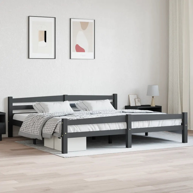 Beeman Solid Wood Bed, Dark Grey, 200 x 200 cm