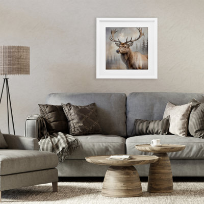 Graceful Forest Stag Framed Print Under Glass, design by Susan Arnot
