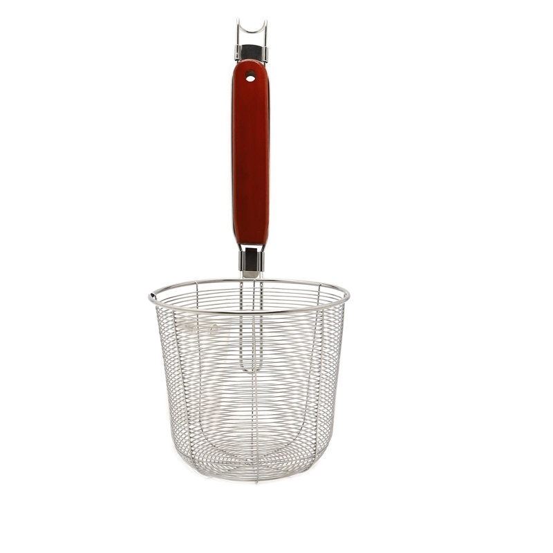 Buckingham Pasta Strainer Basket Stainless Steel Fine Mesh with Wooden Handle, 10 cm 