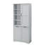 Armoire de rangement pour salle de bain avec portes et tiroirs, panier à linge inclinable, plusieurs espaces de rangement, style autoportant, tablette ouverte, tablette réglable, gris