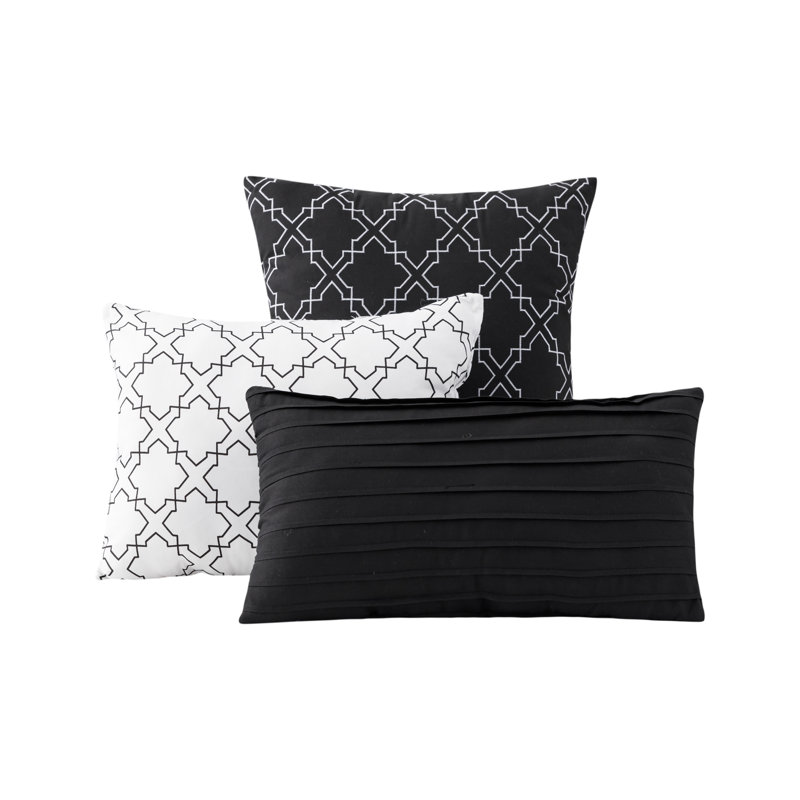 8pc/10pc Pintuck Bed-in-a-Bag Set Bedding, Full Comforter + 10 Additional Pieces, Black