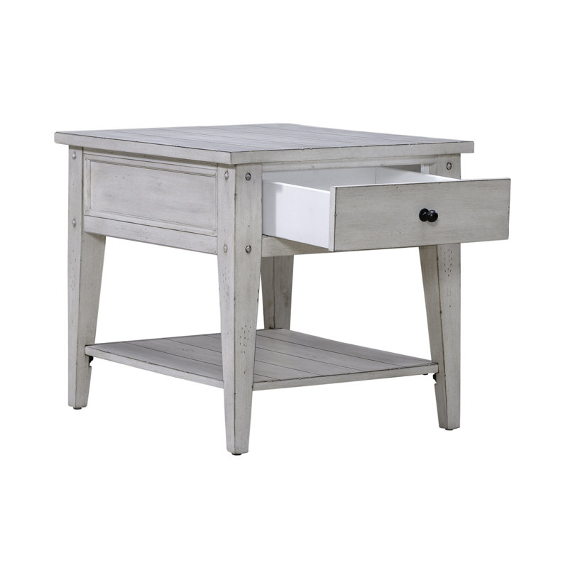 Ensemble de table de salon 3 pièces avec tablettes plaquées Laron, Blanc