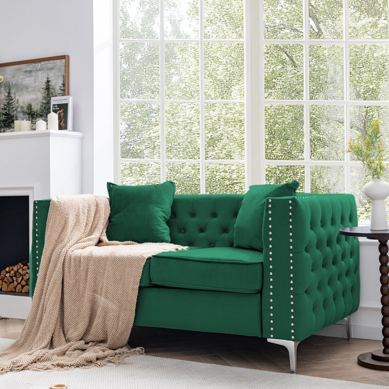 Causeuse en velours 61,8 ", mobilier de salon moderne pour appartement, vert, Vert