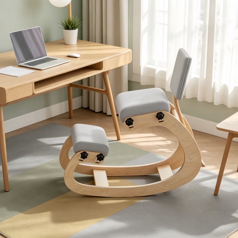 Adjustable Comfortable Kneeling Office Chairs, Engineering Timber Support Seat, Home Office Kneeling Chairs to Relieve Back Pain