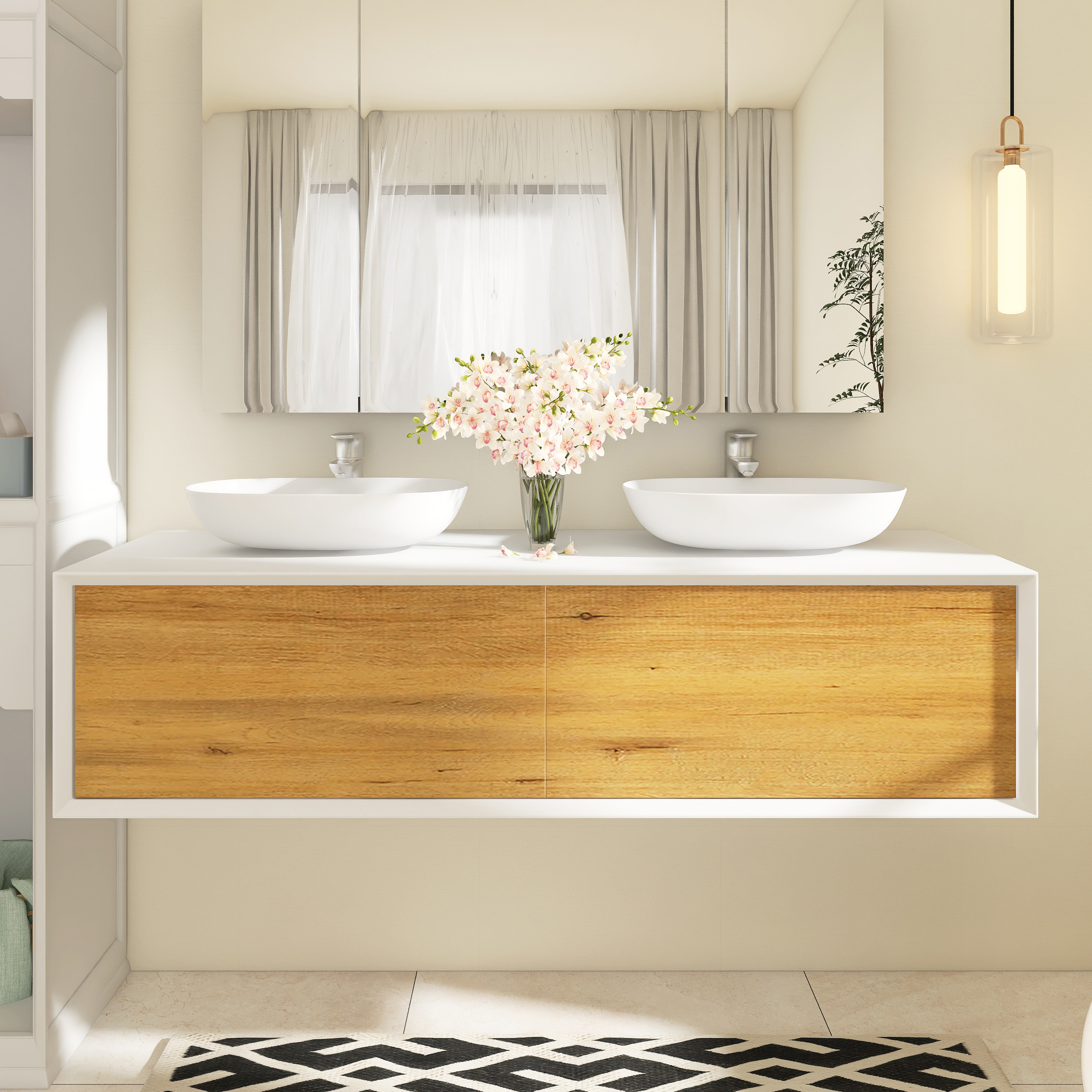 Latitude Run® Shanen 63'' Double Bathroom Vanity with Solid Surface Top ...