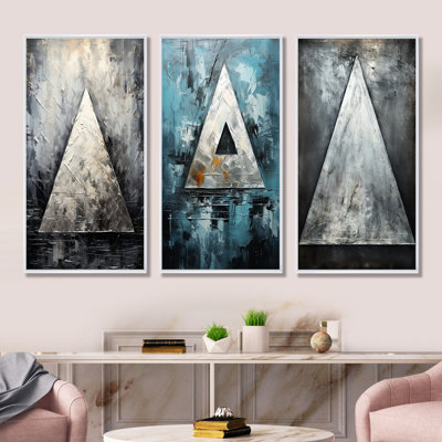 Triangle Trance Shimmering Silver - Music Canvas Prints Set Of 3