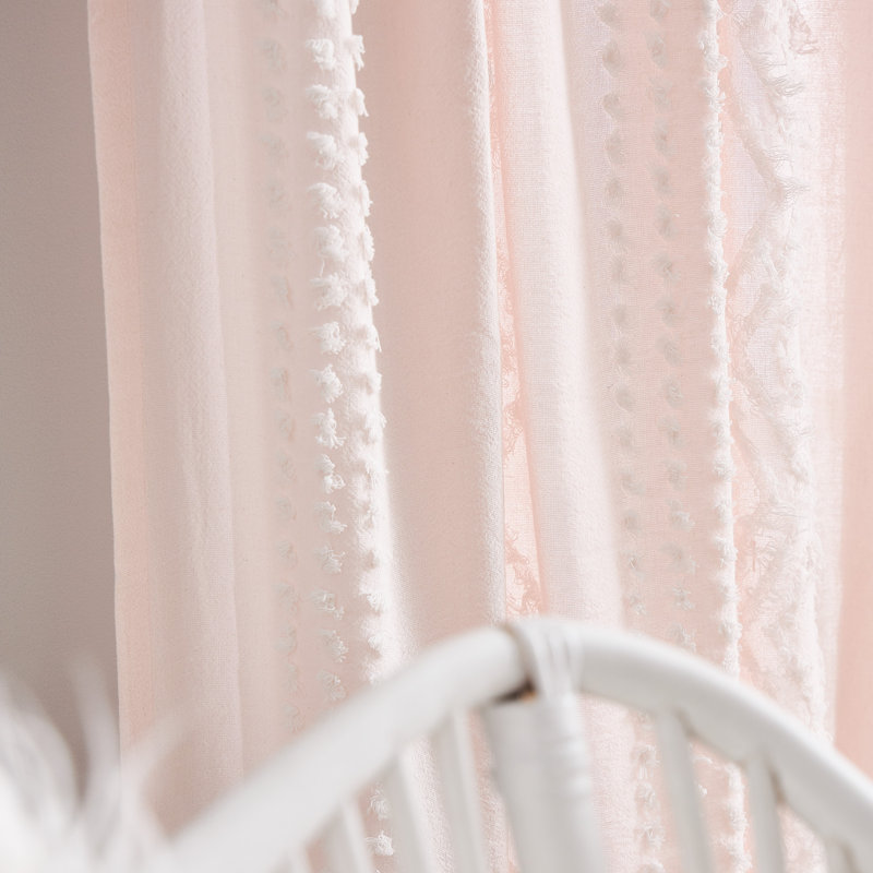 Cut Geo Cotton Blend Semi Sheer Curtain Panel Pair, Blush, 50" W x 84" L