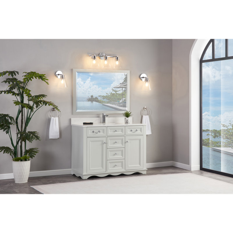 48" Cadet Finish Solid Wood Sink Vanity  With 1' Artificial Stone Top, Silver Strand