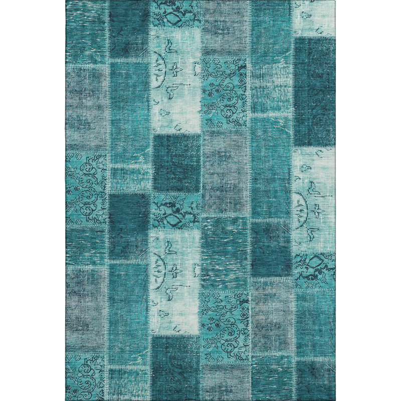 Premium Machine Washable Cerrito Teal Rug, Rectangle 8' x 10'