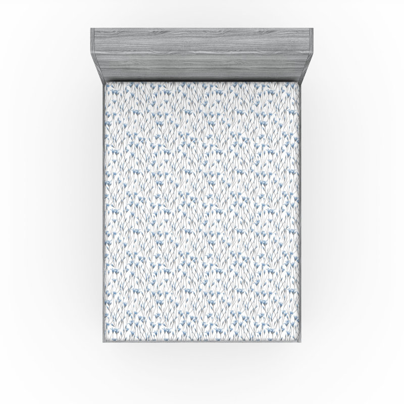 Drap-housse Ambesonne, Bleu doux, blanc / floral, Drap-housse très grand californien