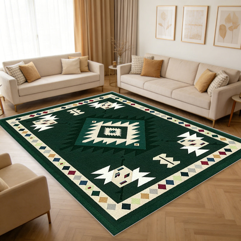 Green Southwestern carpet-easy to clean, machine-washable, soft and comfortable; suitable for door mats, kitchens, living rooms, bedrooms, corridors, and laundry areas. Easy to clean, durable carpet for home decoration.