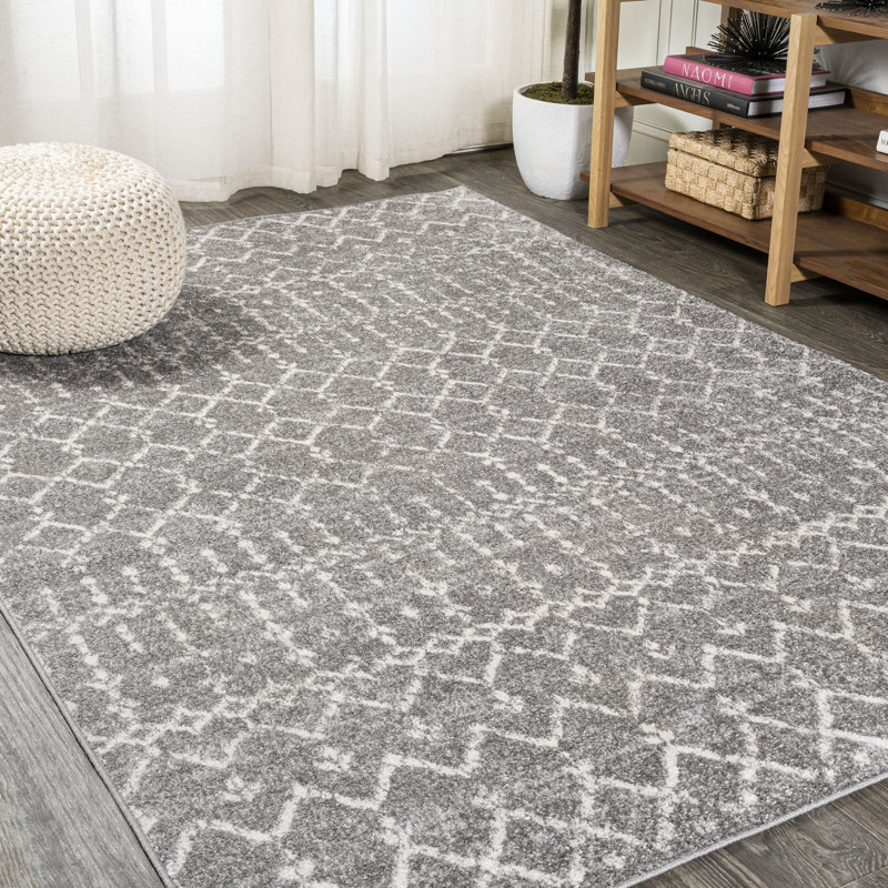 Kateshia Moroccan HYPE Boho Vintage Diamond Gray/Ivory Rug, Rectangle 9' x 12'