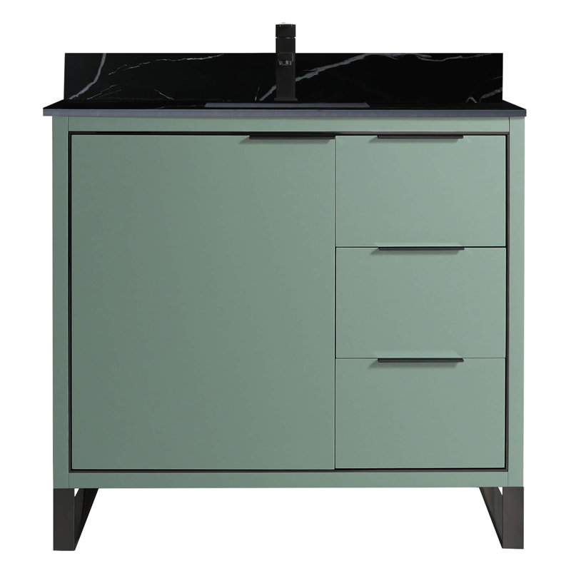 Gesel 36'' Single Bathroom Vanity with Stone Top, Matte Black, Mint Green, Black