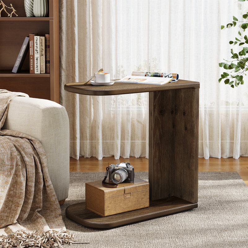 C-Shaped End Table, Solid Wood C Table For Sofa