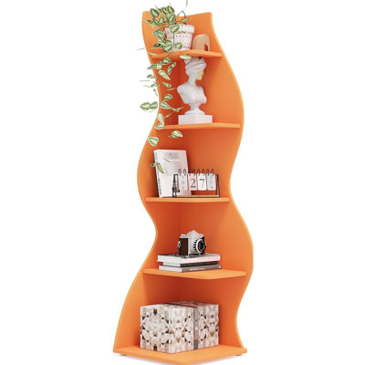 5 Wall Corner Shelving Unit - Ideal For Small Spaces, Dorm, Living Room, Orange Engineered Wood, 19.22" W, 71.77" H, 20.27" D Deep, Wide