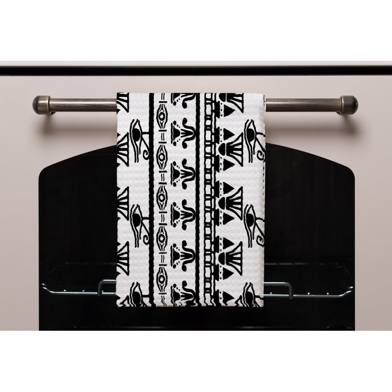 Cotton Waffle Tea Towel Kitchen Towel, White/Black