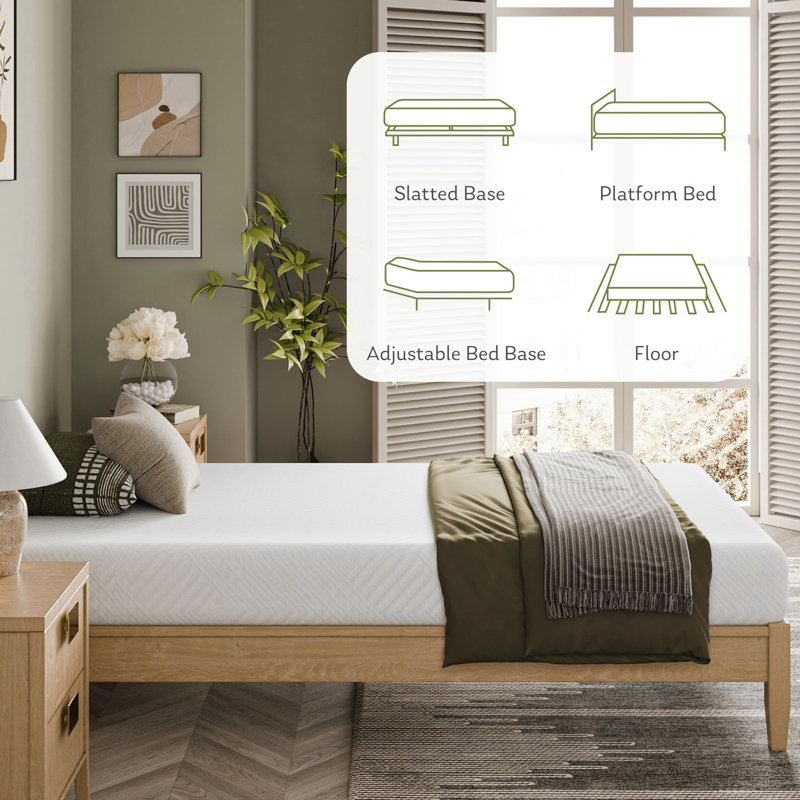 Mattress In A Box, Green Tea Memory Foam Medium Firm, 5 Inch Mattresses For Platform Bed