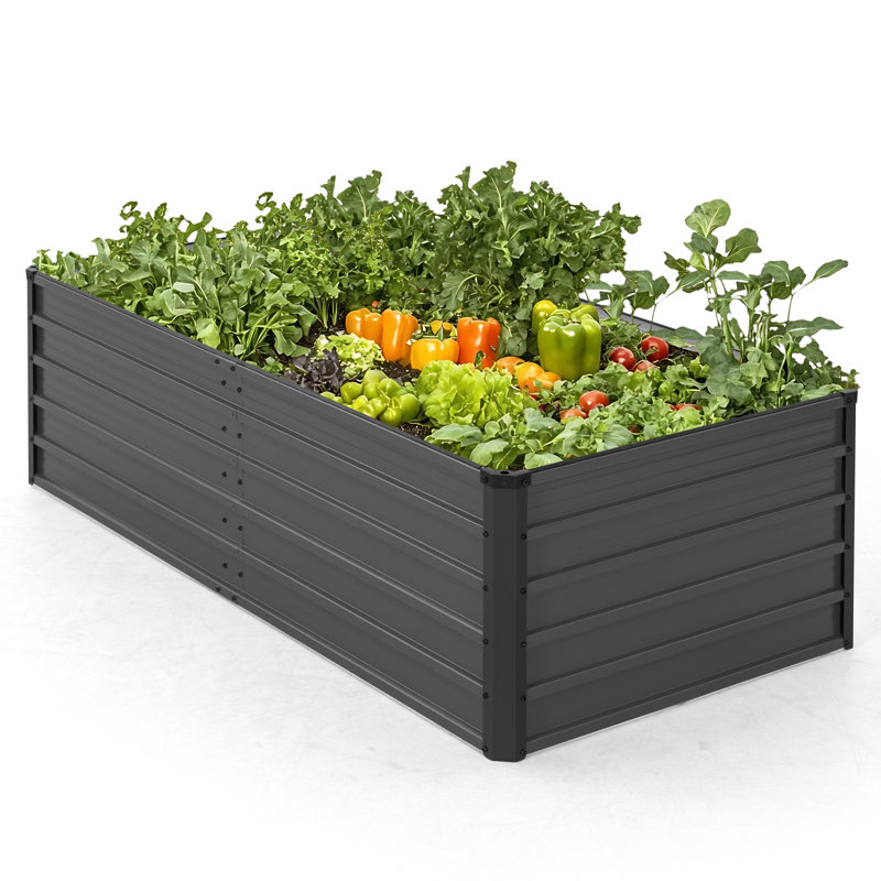 2 x 3 x 6 ft Rectangular Galvanized Raised Garden Bed Planter Box, Dark Gray, 22.2" H x 35.4" W x 70.9" D 