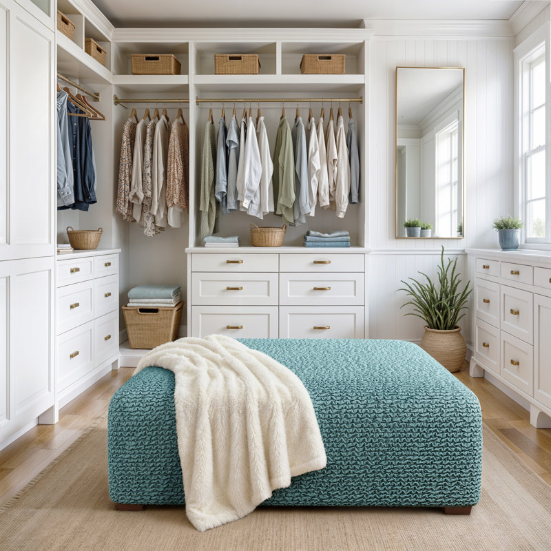 Stretchy Slipcover for Ottoman - Easy to Clean & Durable - Comfort Collection, Large, Teal