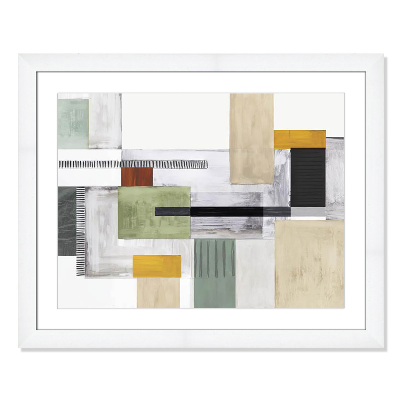 Playful Blocks Print by Tom Reeves, 25" H x 31" W x 1.25" D, White Cube Picture Framed, White