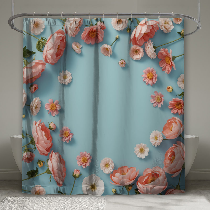 Rideau de douche à fleurs très long, L 70 po x H 93 po