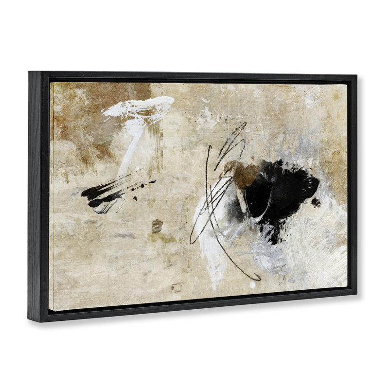 «Rustic Scribble Abstraction Canvas» par Suzanne Nicoll, Cadre flottant noir de jais, H 21 po x l 31 po x P 1,7 po