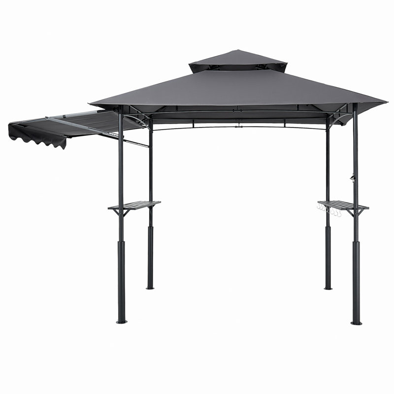 8'X5' BBQ Grill Gazebo Canopy Shelter Tent With Shelf & Awning Double-Tiered Top