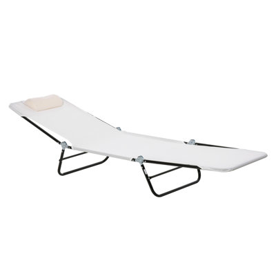 Méridienne pliante Outsunny, chaise longue de bronzage de piscine, chaise longue d'extérieur avec dossier inclinable, siège en filet respirant, appui-tête pour la plage, cour, patio, blanc crème