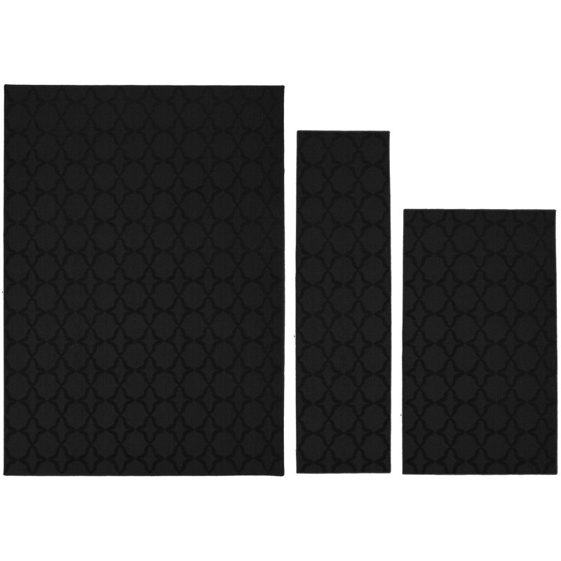 Ensemble de tapis touffetés à motif géométrique noir et blanc touffeté