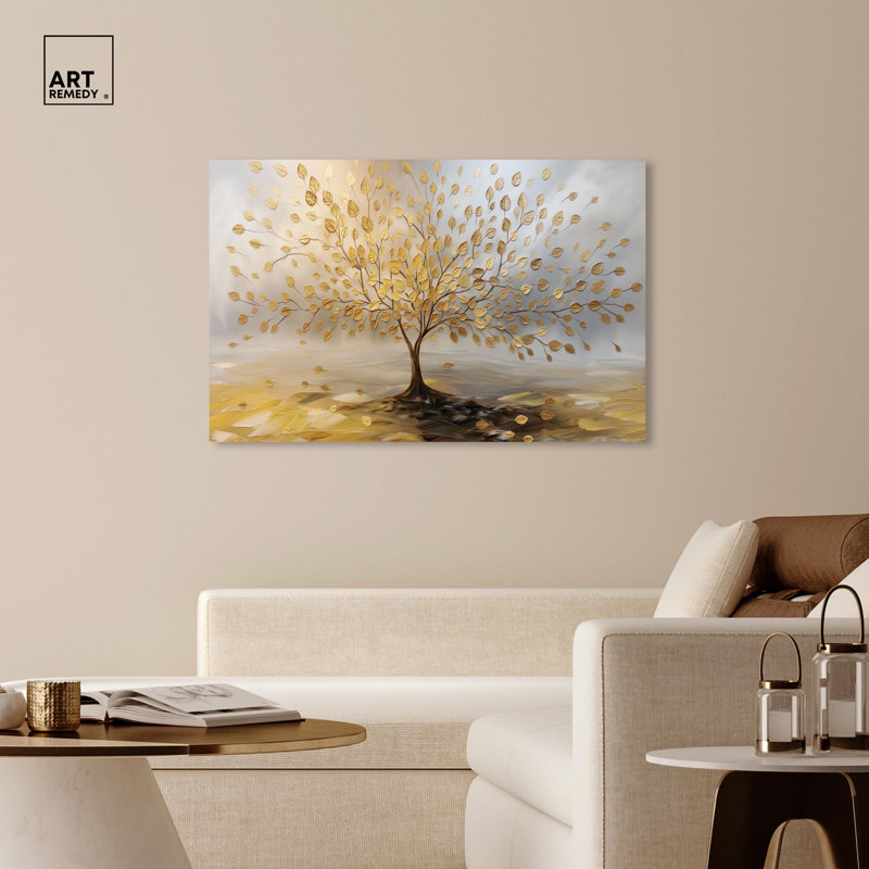 «Tree of Golden Leaves», art coloré sur toile par Art Remedy, Toile tendue, 36" H x 54" W
