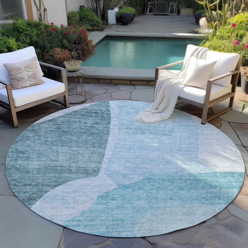 Chereka Washable Abstract Indoor / Outdoor Rug, Round 8'