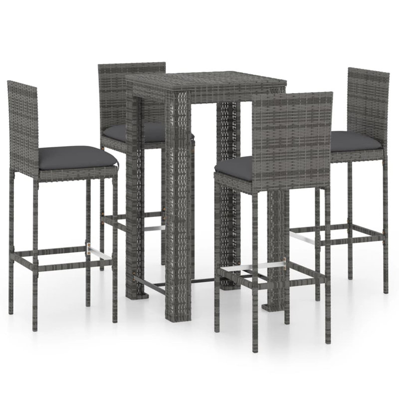 Ensemble repas à hauteur de bar pour 4 personnes avec coussins Ofrath, Cadre gris / coussin gris
