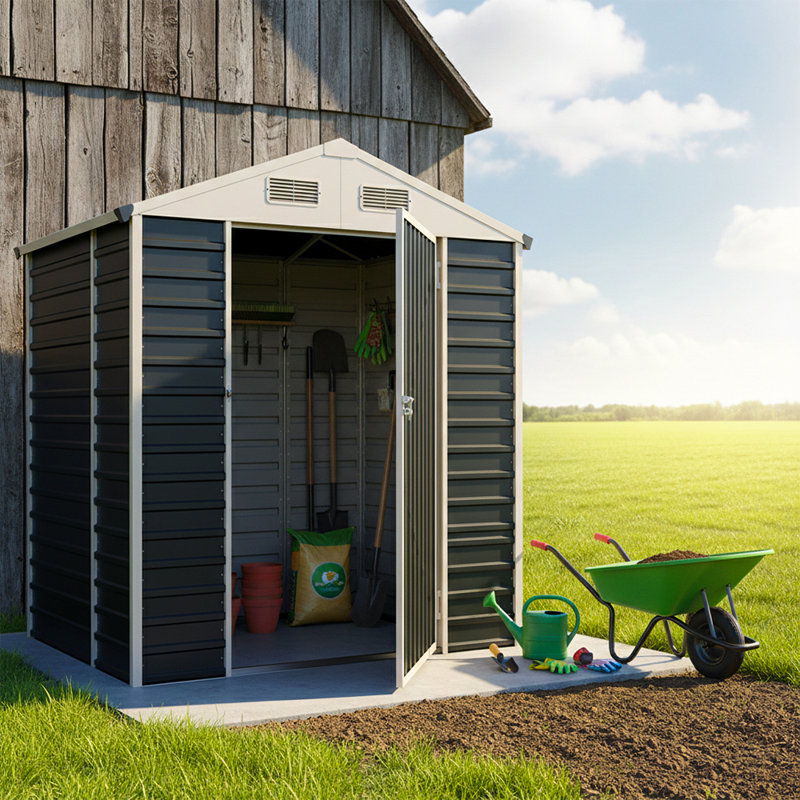 6x4 FT Metal Apex Roof Garden Tool Storage Shed
