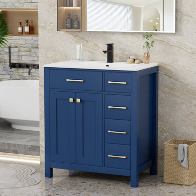 Manrique Makowski 30" Single Bathroom Vanity Set with Sink Top, Zinc Alloy Faucet, Painted Surface, Soft-close Doors, EPA Certified